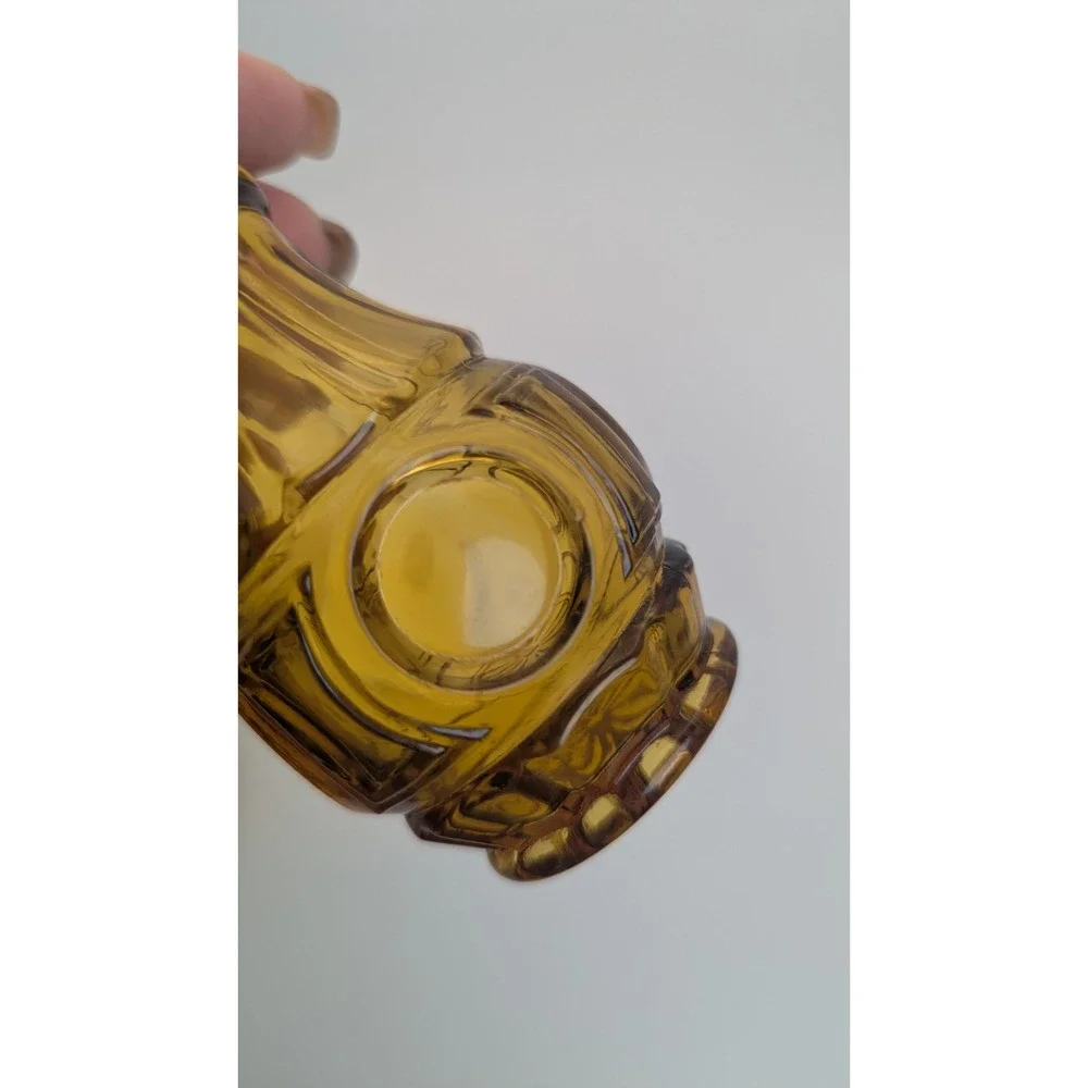 Vintage Amber Glass Salt Pepper Shakers‎ Thumbprint Ribbed MCM Retro Set 4 Inch